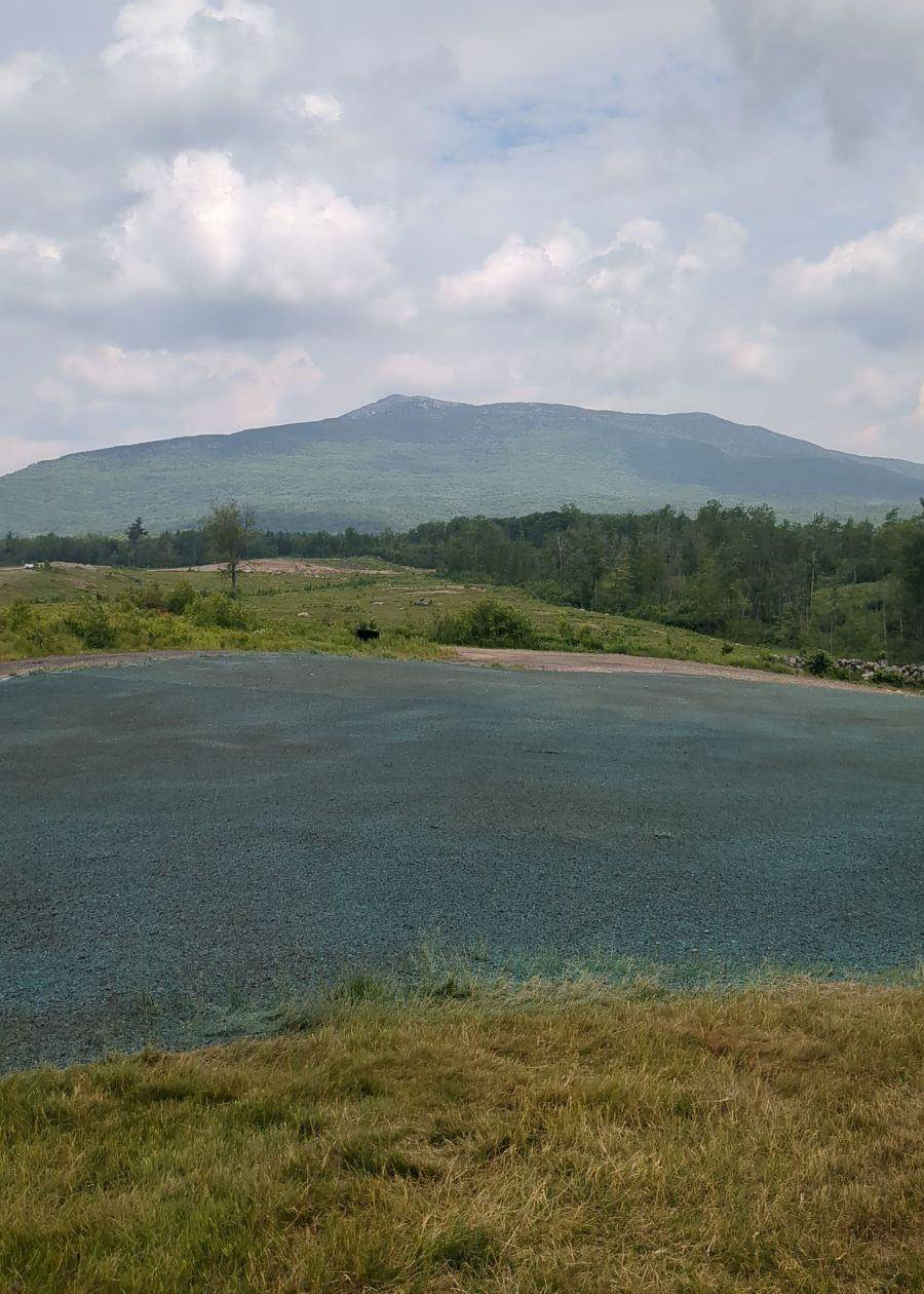 A hydroseeded lawn with Mt. Monadnock in the background.